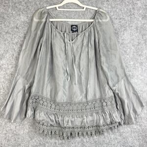 Le Marais Silk Top Womens Small Gray Crochet Layered Dainty Fairy Italy Made